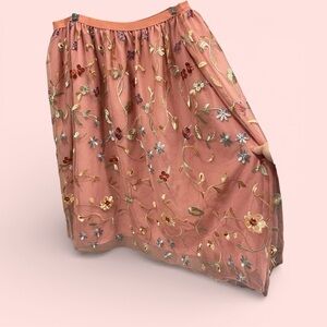 Cute petal pink tulle embroidered elastic waist floral skirt coquette fairy